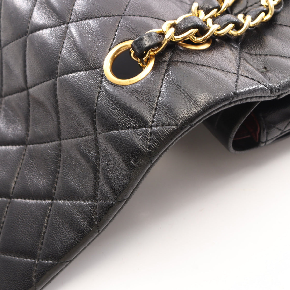 マトラッセ Wフラップ Wチェーンショルダーバッグ ラムスキン ブラック ゴールド金具 ヴィンテージ シャネル バッグ CHANEL