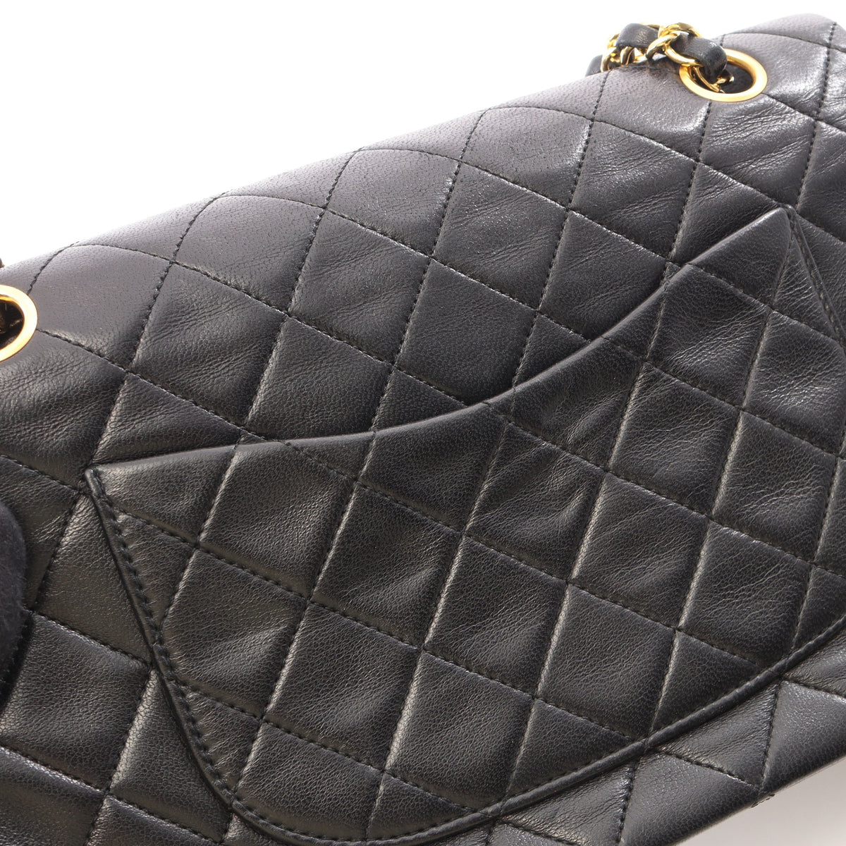 マトラッセ Wフラップ Wチェーンショルダーバッグ ラムスキン ブラック ゴールド金具 ヴィンテージ シャネル バッグ CHANEL
