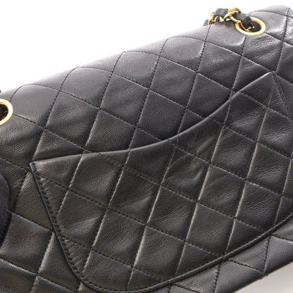 マトラッセ Wフラップ Wチェーンショルダーバッグ ラムスキン ブラック ゴールド金具 ヴィンテージ シャネル バッグ CHANEL