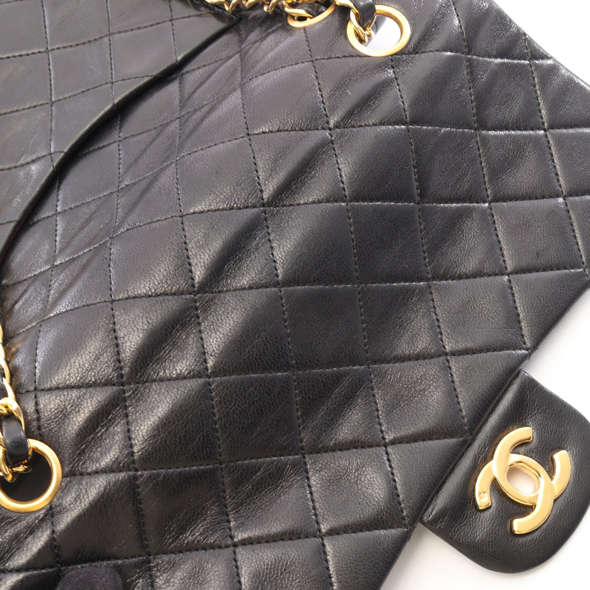 マトラッセ Wフラップ Wチェーンショルダーバッグ ラムスキン ブラック ゴールド金具 ヴィンテージ シャネル バッグ CHANEL