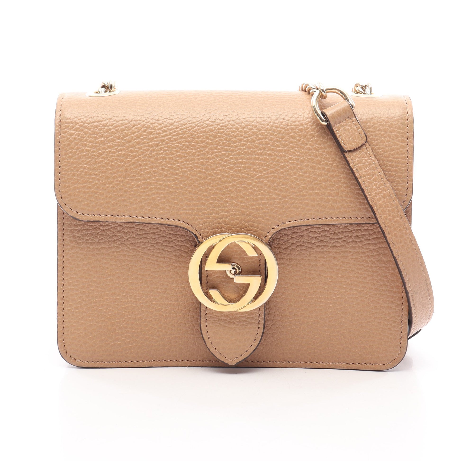 インターロッキングG チェーンショルダーバッグ レザー グレーベージュ グッチ バッグ GUCCI