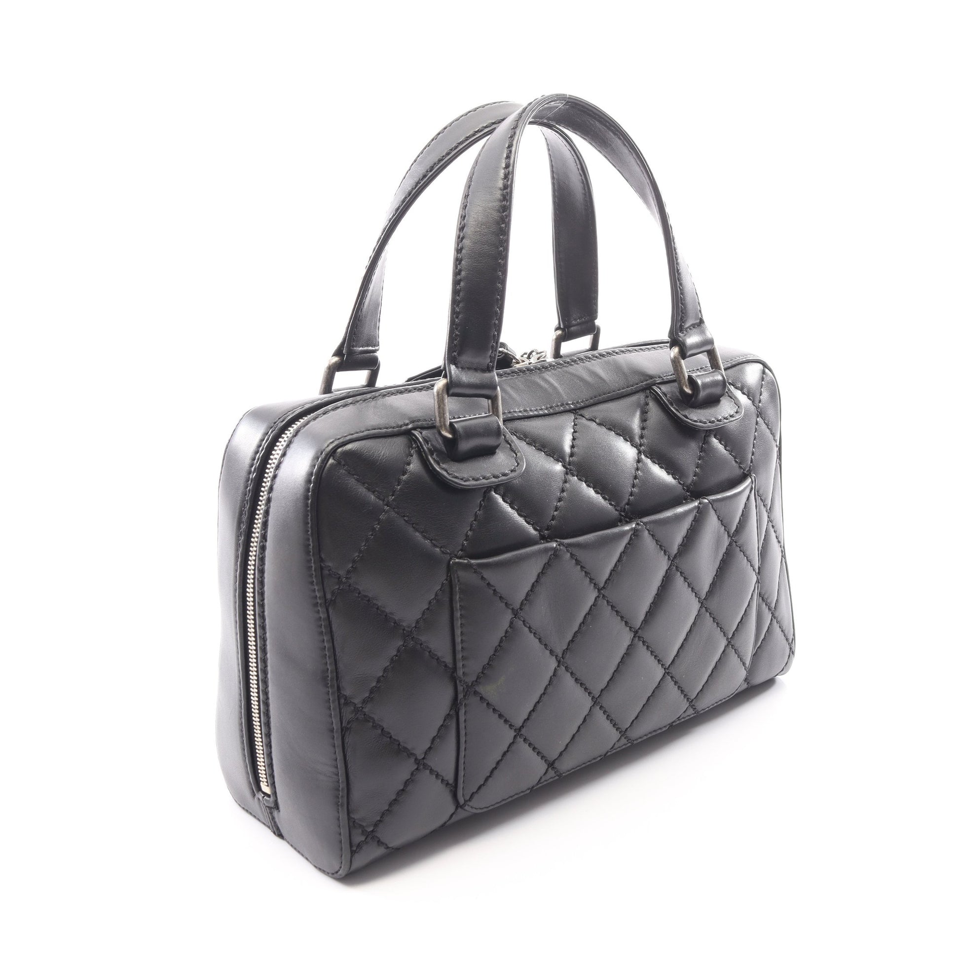 ワイルドステッチ ハンドバッグ レザー ブラック シルバー金具 シャネル バッグ CHANEL