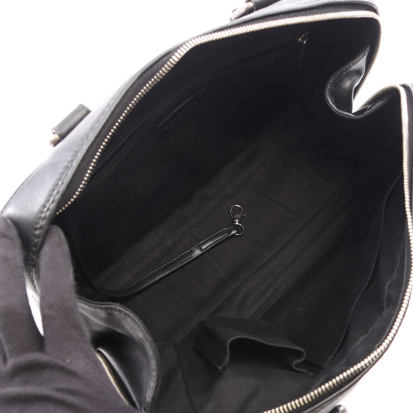 ワイルドステッチ ハンドバッグ レザー ブラック シルバー金具 シャネル バッグ CHANEL