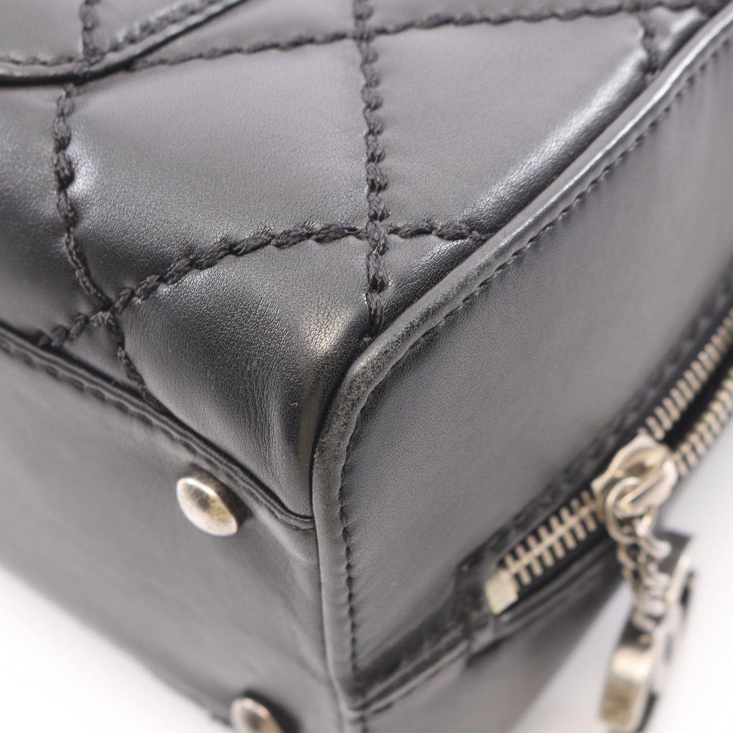 ワイルドステッチ ハンドバッグ レザー ブラック シルバー金具 シャネル バッグ CHANEL