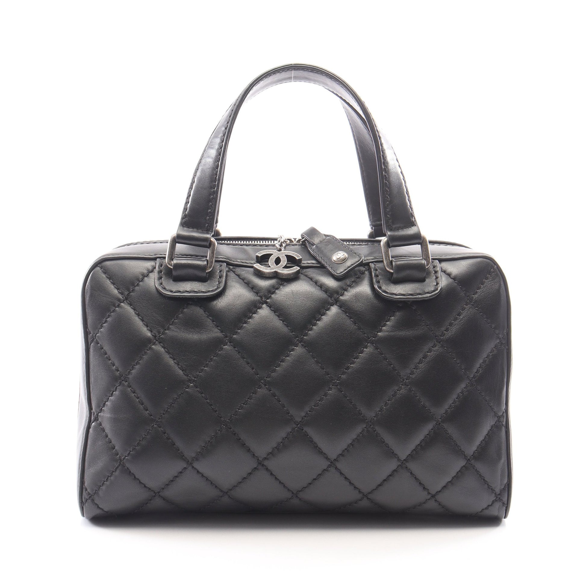 ワイルドステッチ ハンドバッグ レザー ブラック シルバー金具 シャネル バッグ CHANEL