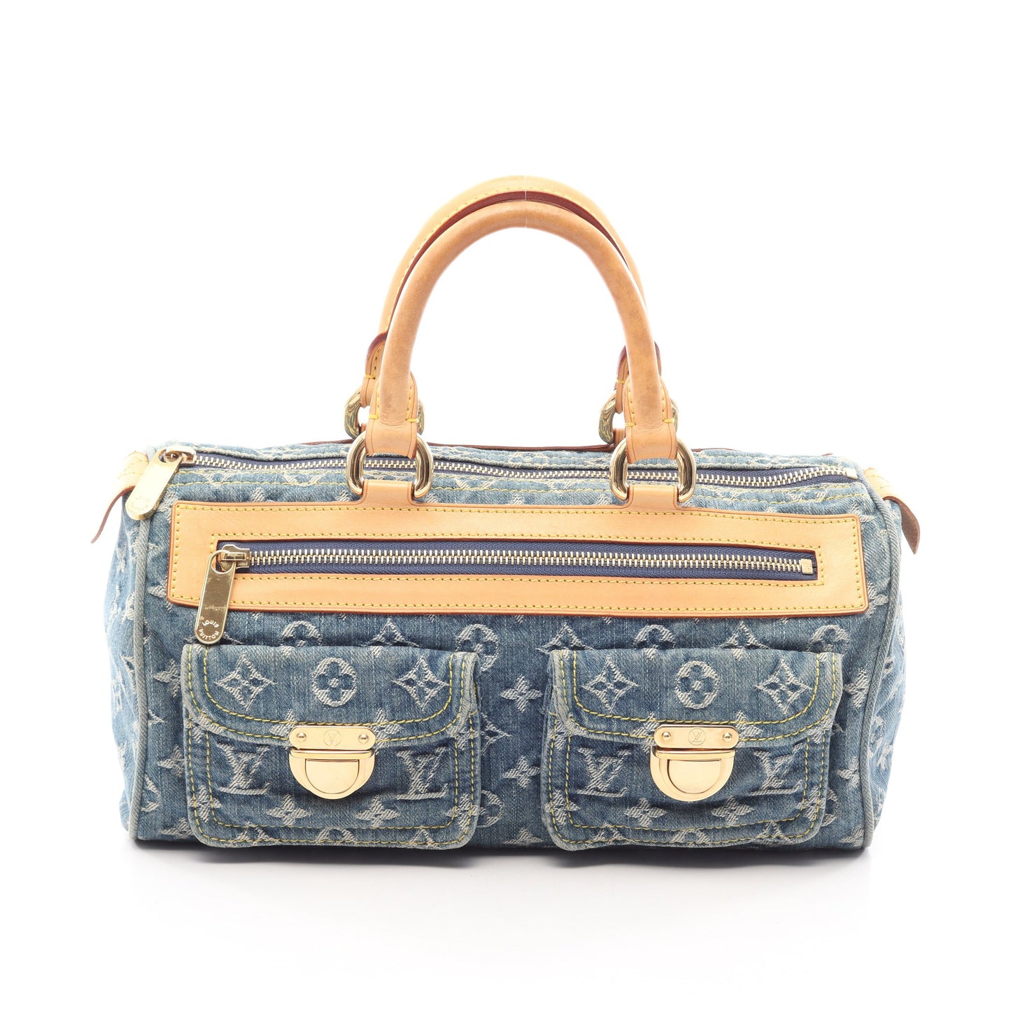ネオスピーディ モノグラムデニム ハンドバッグ デニム レザー ブルー ルイヴィトン バッグ LOUIS VUITTON