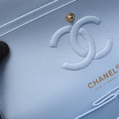 マトラッセ Wフラップ Wチェーンショルダーバッグ キャビアスキン ライトブルー ゴールド金具 シャネル バッグ CHANEL