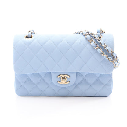 マトラッセ Wフラップ Wチェーンショルダーバッグ キャビアスキン ライトブルー ゴールド金具 シャネル バッグ CHANEL