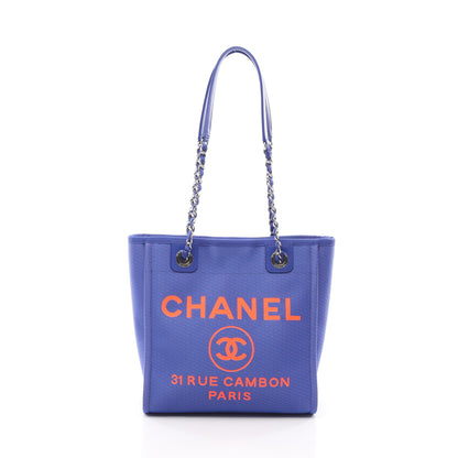 ドーヴィルPM チェーンショルダーバッグ チェーントートバッグ キャンバス レザー ブルー オレンジ シルバー金具 シャネル バッグ CHANEL