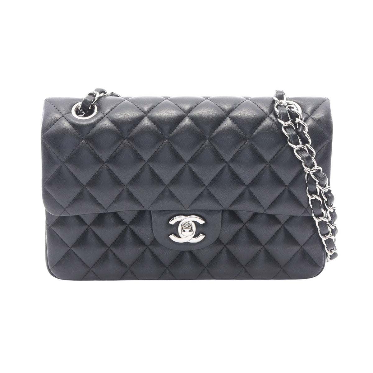 マトラッセ Wフラップ Wチェーンショルダーバッグ ラムスキン ブラック シルバー金具 シャネル バッグ CHANEL
