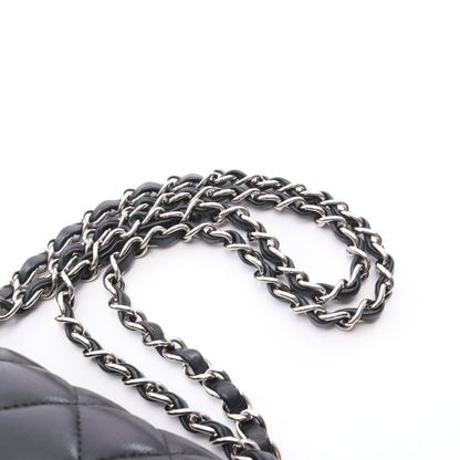 マトラッセ Wフラップ Wチェーンショルダーバッグ ラムスキン ブラック シルバー金具 シャネル バッグ CHANEL