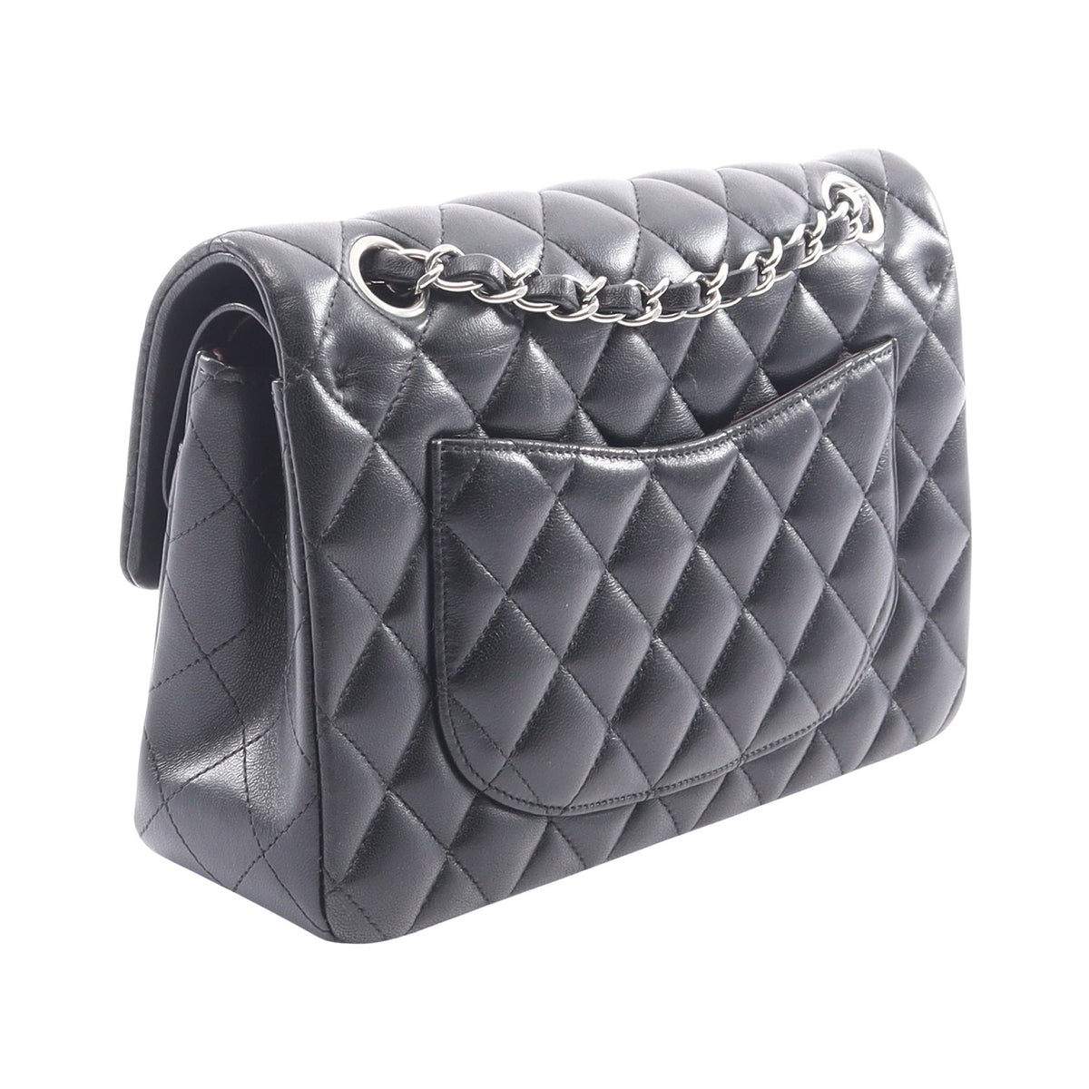 マトラッセ Wフラップ Wチェーンショルダーバッグ ラムスキン ブラック シルバー金具 シャネル バッグ CHANEL