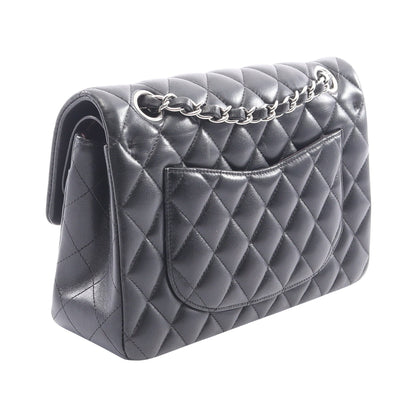 マトラッセ Wフラップ Wチェーンショルダーバッグ ラムスキン ブラック シルバー金具 シャネル バッグ CHANEL
