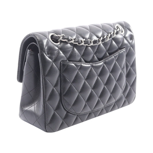 マトラッセ Wフラップ Wチェーンショルダーバッグ ラムスキン ブラック シルバー金具 シャネル バッグ CHANEL