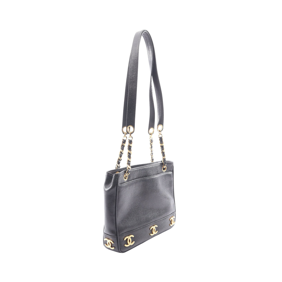 トリプルココ ショルダーバッグ トートバッグ キャビアスキン ブラック ゴールド金具 シャネル バッグ CHANEL