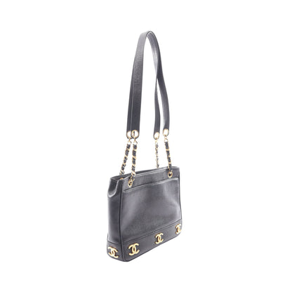 トリプルココ ショルダーバッグ トートバッグ キャビアスキン ブラック ゴールド金具 シャネル バッグ CHANEL