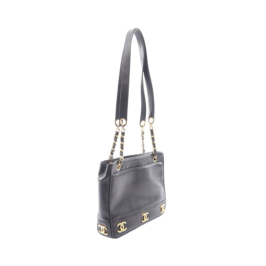 トリプルココ ショルダーバッグ トートバッグ キャビアスキン ブラック ゴールド金具 シャネル バッグ CHANEL