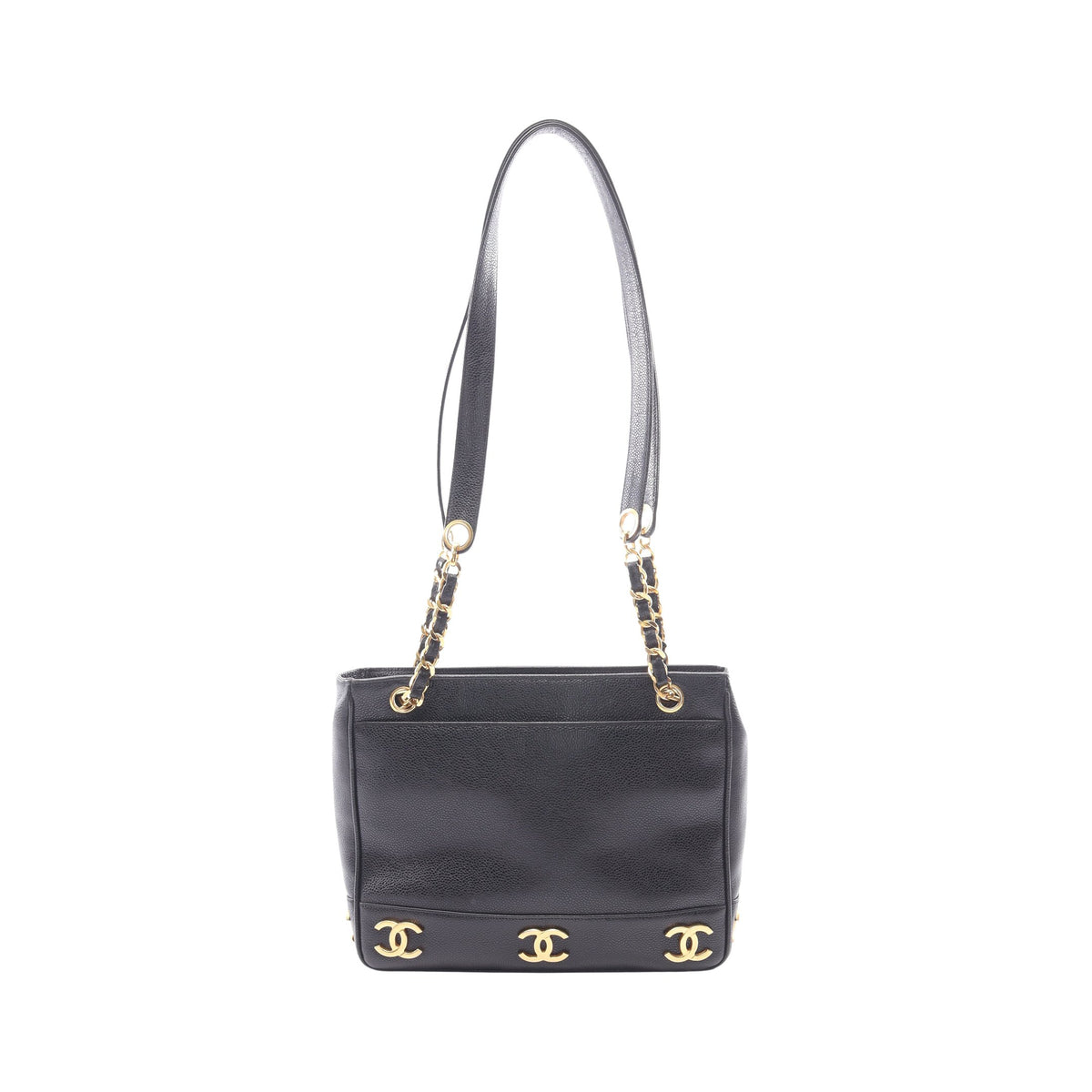 トリプルココ ショルダーバッグ トートバッグ キャビアスキン ブラック ゴールド金具 シャネル バッグ CHANEL