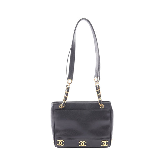トリプルココ ショルダーバッグ トートバッグ キャビアスキン ブラック ゴールド金具 シャネル バッグ CHANEL