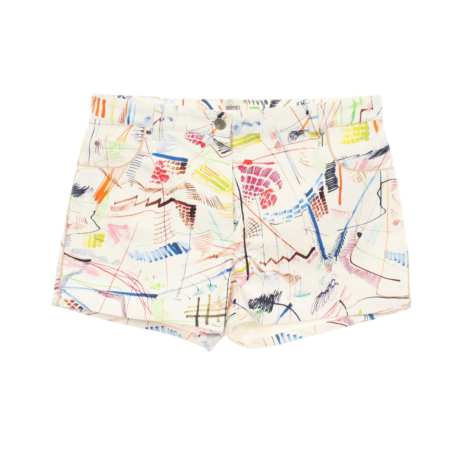 総柄 ショート パンツ コットン ホワイト マルチカラー エルメス ボトムス HERMES