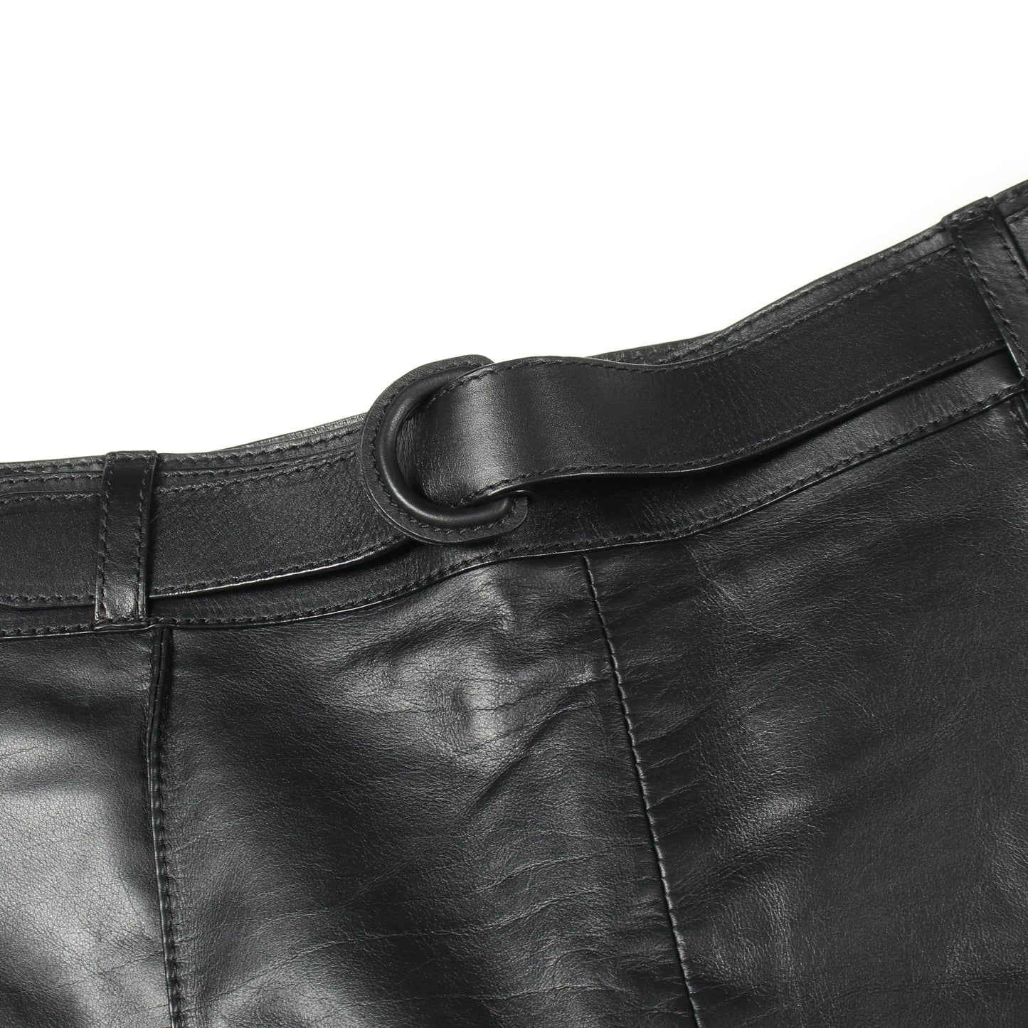 ベルト付き パンツ レザー ブラック エルメス ボトムス HERMES