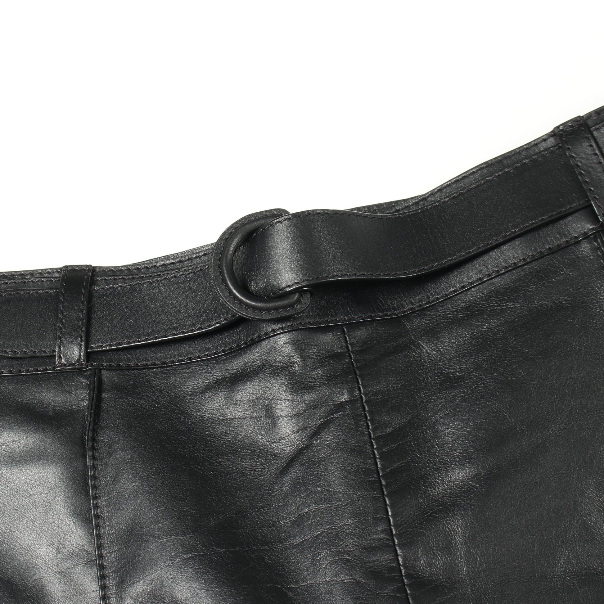 ベルト付き パンツ レザー ブラック エルメス ボトムス HERMES