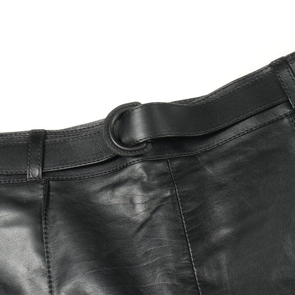 ベルト付き パンツ レザー ブラック エルメス ボトムス HERMES