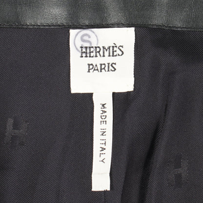 ベルト付き パンツ レザー ブラック エルメス ボトムス HERMES