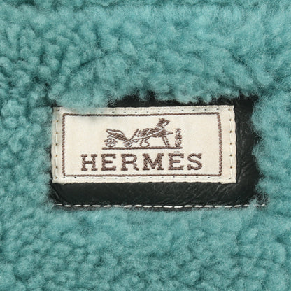 セリエボタン ジップアップ ジャケット ムートン ダークグレー ターコイズブルー エルメス アウター HERMES
