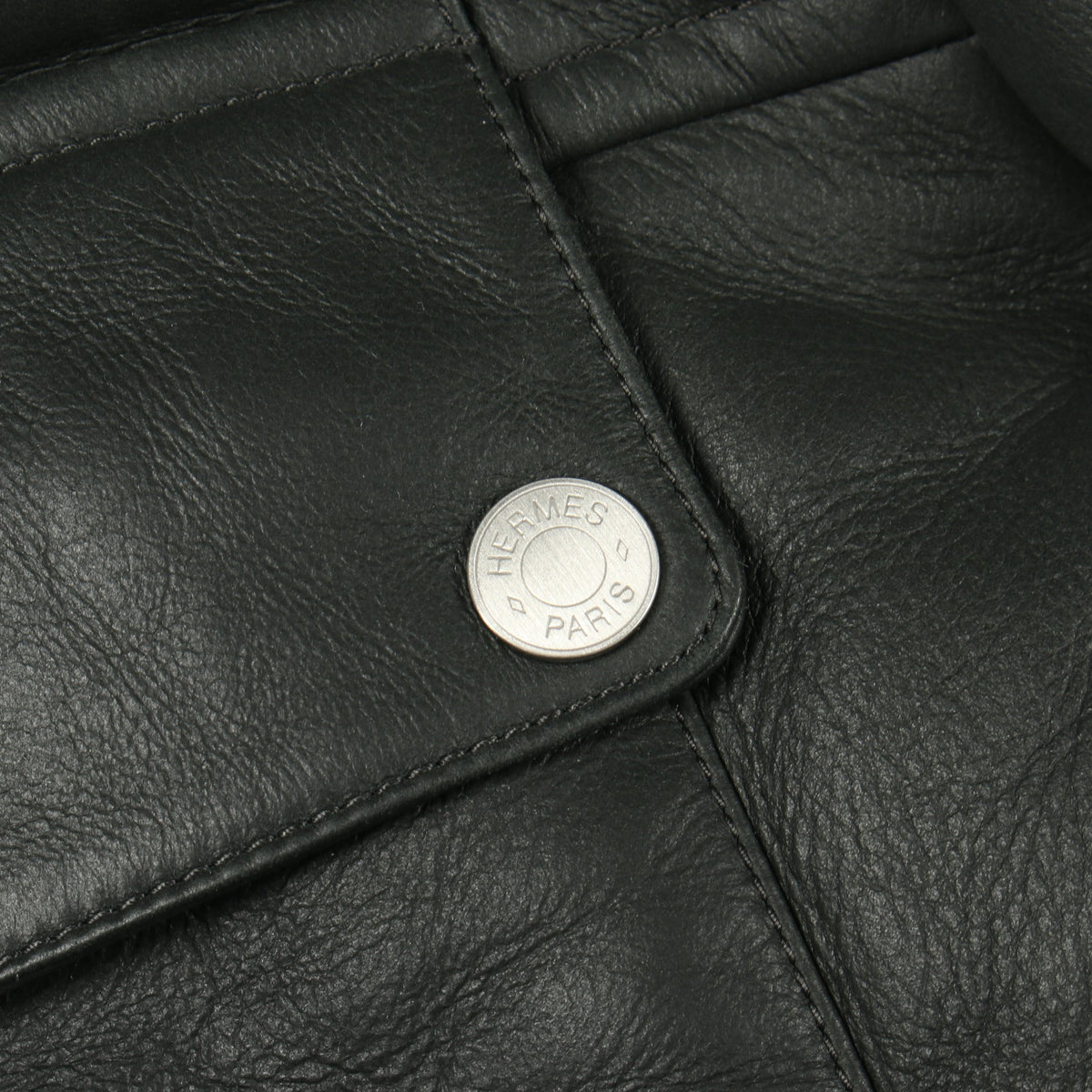セリエボタン ジップアップ ジャケット ムートン ダークグレー ターコイズブルー エルメス アウター HERMES