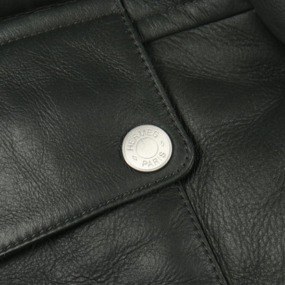 セリエボタン ジップアップ ジャケット ムートン ダークグレー ターコイズブルー エルメス アウター HERMES