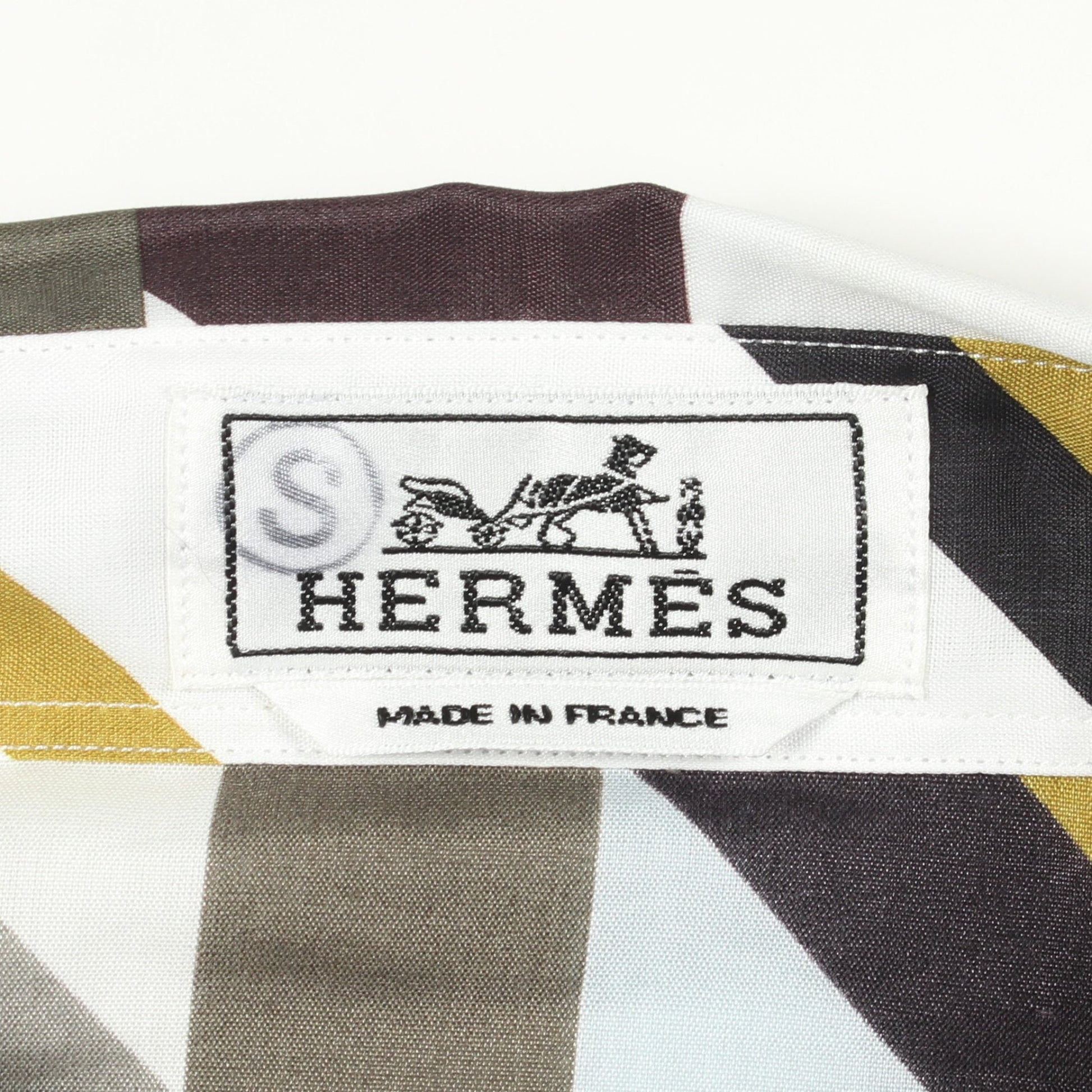 ジオメトリック 長袖 シャツ コットン ホワイト カーキグリーン マルチカラー エルメス トップス HERMES
