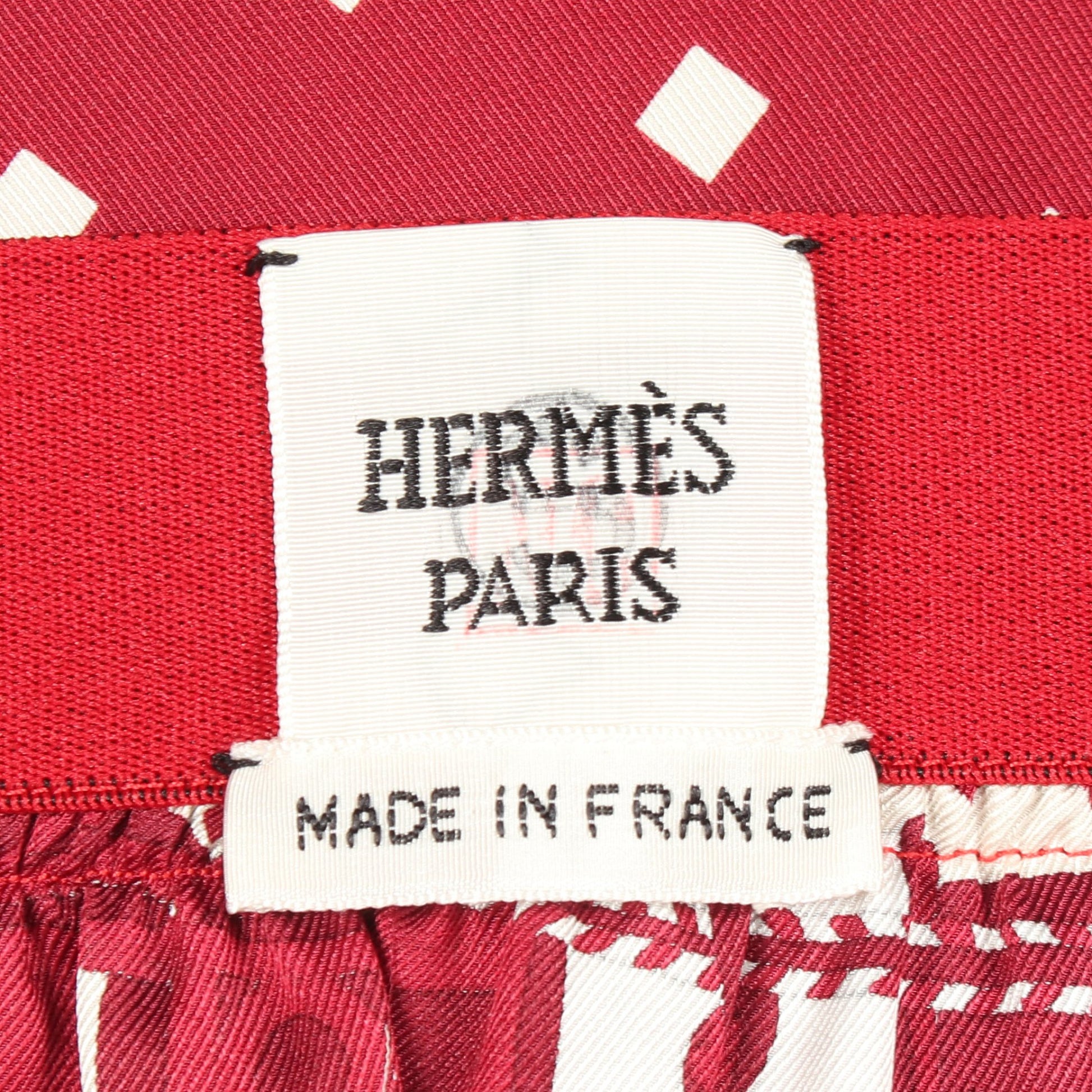 ツイルレーヌ スカート シルク レッド ホワイト バーガンディ エルメス ボトムス HERMES