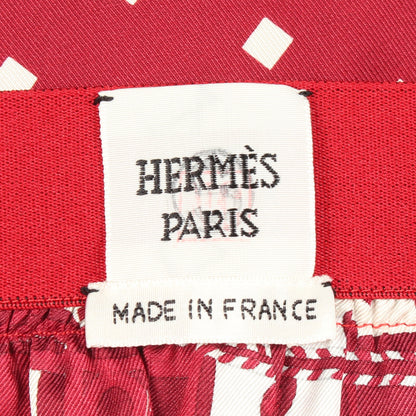 ツイルレーヌ スカート シルク レッド ホワイト バーガンディ エルメス ボトムス HERMES