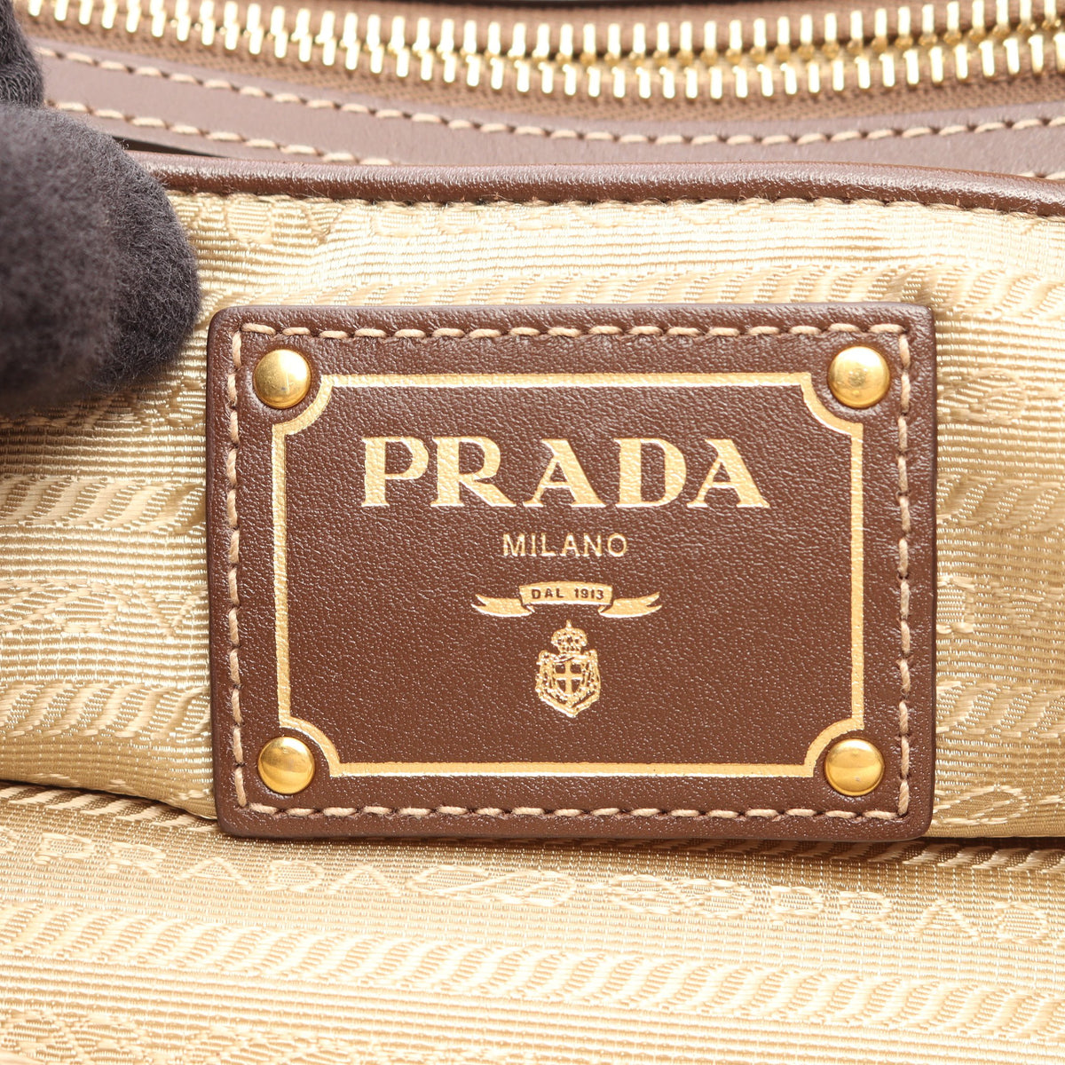LOGO JACQUARD ロゴジャガード 2WAY ハンドバッグ トートバッグ キャンバス レザー ベージュ ブラウン プラダ バッグ PRADA