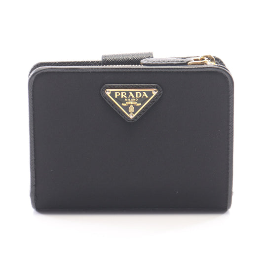 トライアングルロゴ 二つ折り財布 ナイロン サフィアーノレザー ブラック プラダ 財布・小物 PRADA