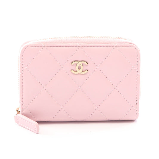 クラシック ジップ コインパース マトラッセ コインケース レザー ピンク ゴールド金具 シャネル 財布・小物 CHANEL