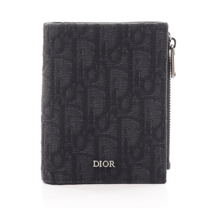 オブリーク 二つ折り財布 ジャガード/レザー ブラック ダークグレー クリスチャンディオール 財布・小物 Christian Dior