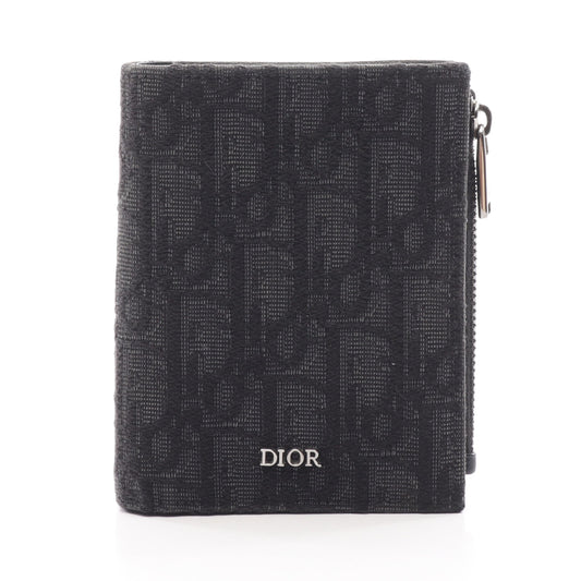 オブリーク 二つ折り財布 ジャガード/レザー ブラック ダークグレー クリスチャンディオール 財布・小物 Christian Dior