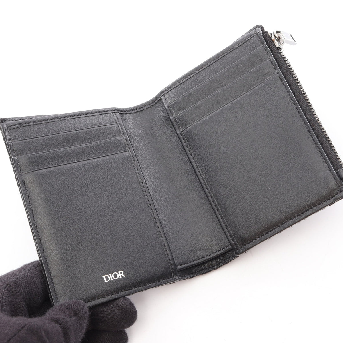 オブリーク 二つ折り財布 ジャガード/レザー ブラック ダークグレー クリスチャンディオール 財布・小物 Christian Dior