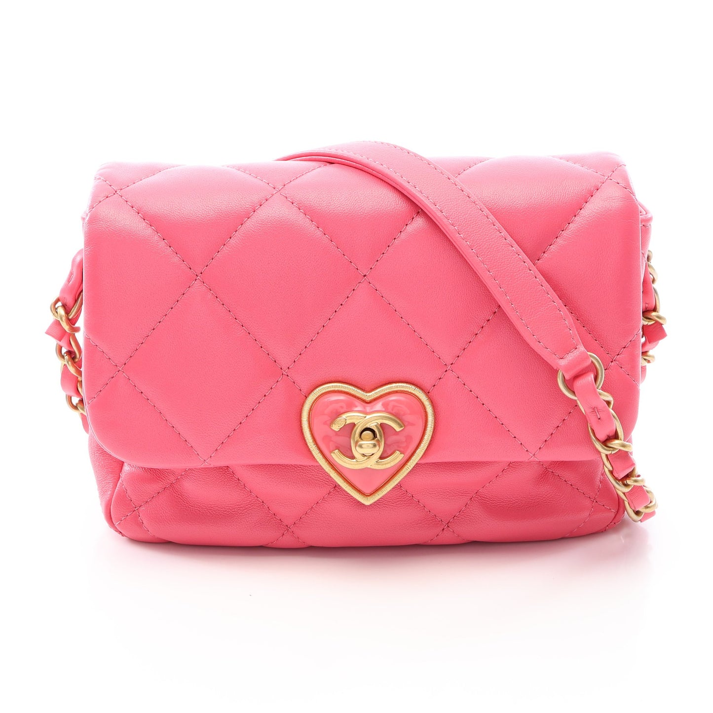 マトラッセ ハートロック チェーンショルダーバッグ ラムスキン ピンク ゴールド金具 シャネル バッグ CHANEL