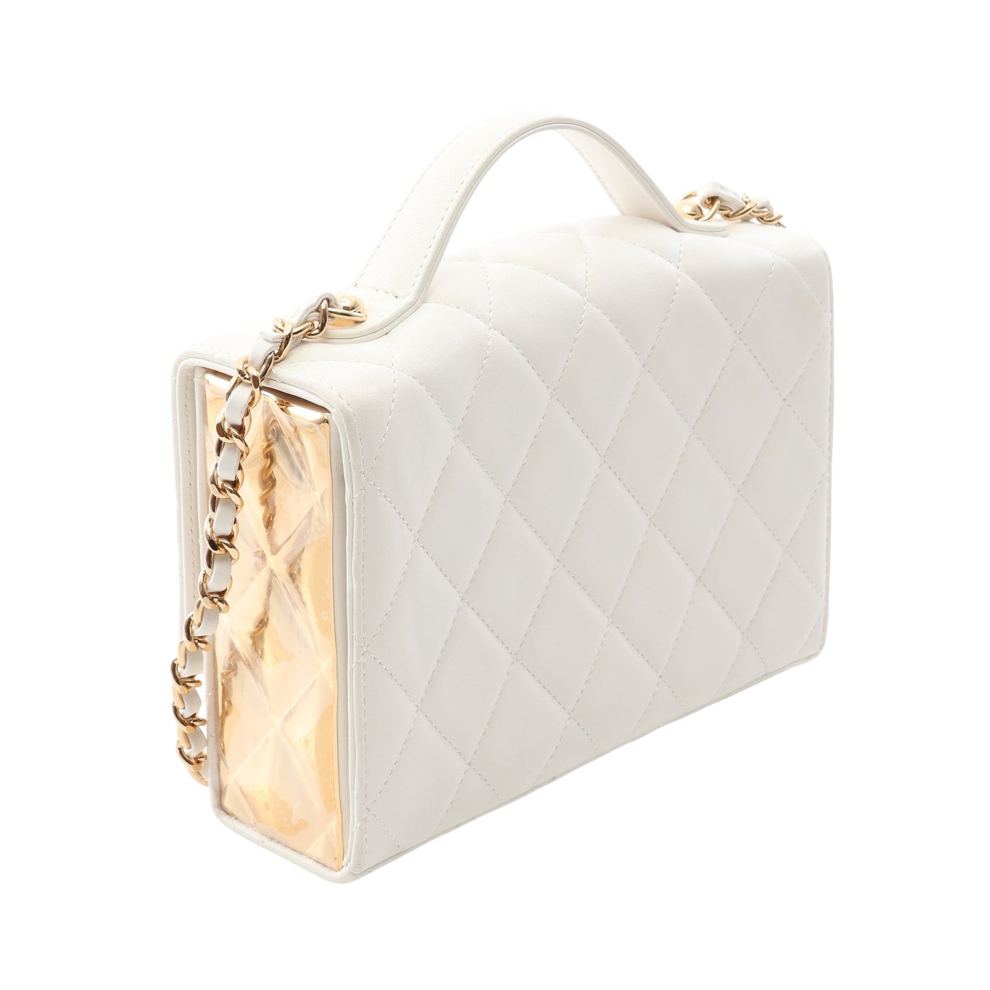 マトラッセ トップハンドル チェーンショルダーバッグ ラムスキン ホワイト ゴールド金具 シャネル バッグ CHANEL