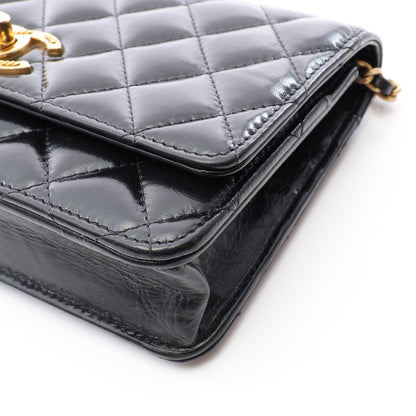 マトラッセ ショルダーウォレット レザー ブラック ゴールド金具 シャネル バッグ CHANEL