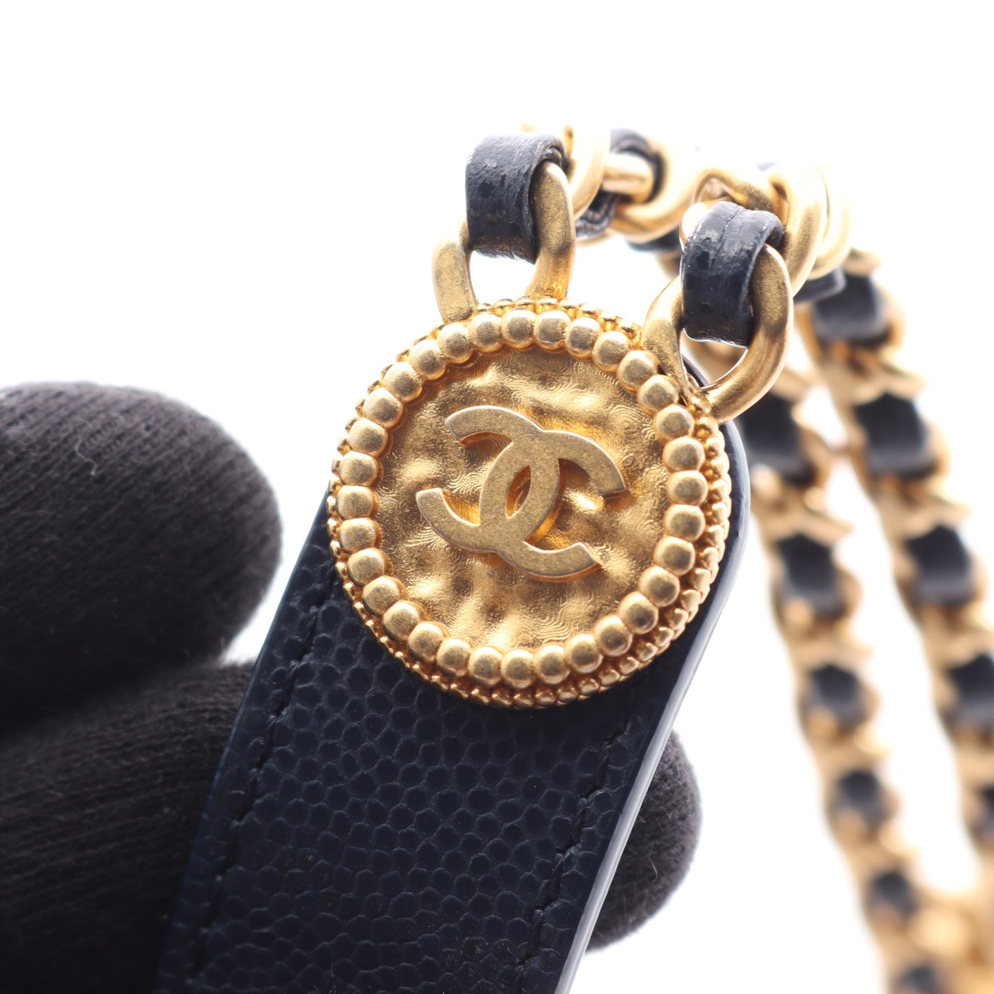 マトラッセ チェーンショルダーバッグ キャビアスキン ネイビー ゴールド金具 シャネル バッグ CHANEL