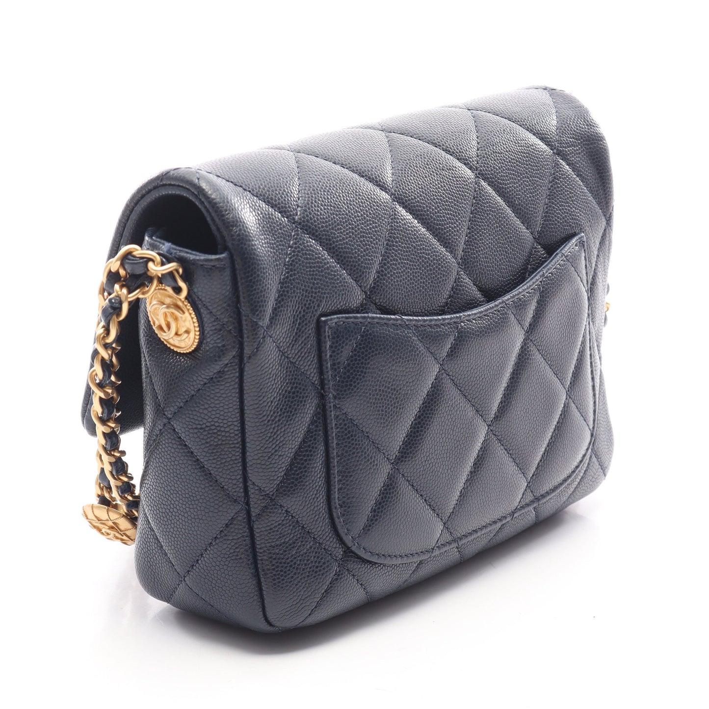 マトラッセ チェーンショルダーバッグ キャビアスキン ネイビー ゴールド金具 シャネル バッグ CHANEL
