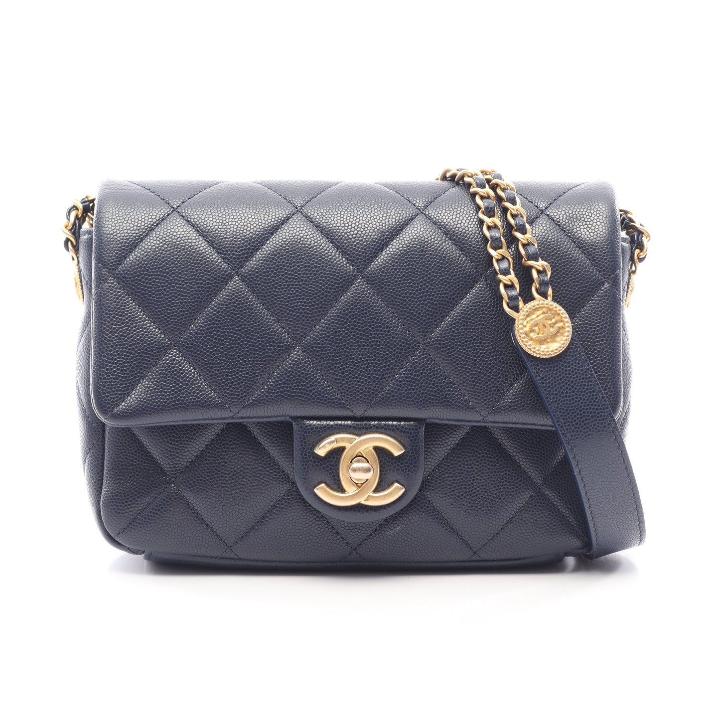 マトラッセ チェーンショルダーバッグ キャビアスキン ネイビー ゴールド金具 シャネル バッグ CHANEL