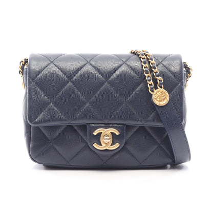 マトラッセ チェーンショルダーバッグ キャビアスキン ネイビー ゴールド金具 シャネル バッグ CHANEL