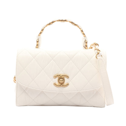 マトラッセ トップハンドル 2WAY チェーンショルダーバッグ レザー ホワイト ゴールド金具 シャネル バッグ CHANEL