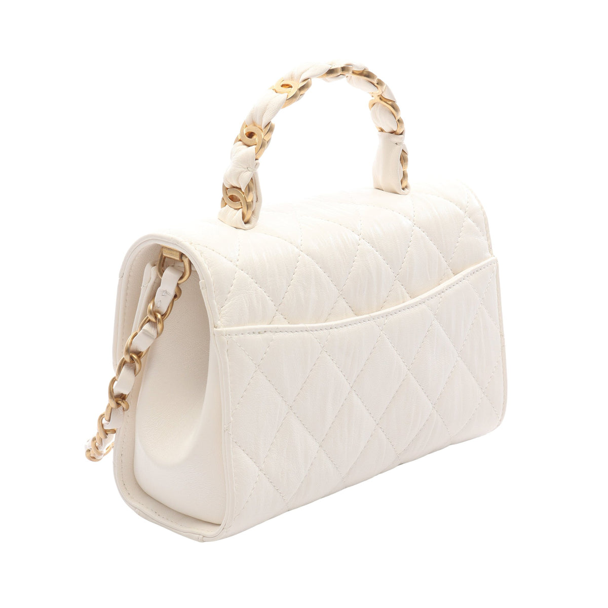 マトラッセ トップハンドル 2WAY チェーンショルダーバッグ レザー ホワイト ゴールド金具 シャネル バッグ CHANEL