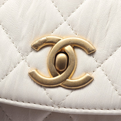 マトラッセ トップハンドル 2WAY チェーンショルダーバッグ レザー ホワイト ゴールド金具 シャネル バッグ CHANEL